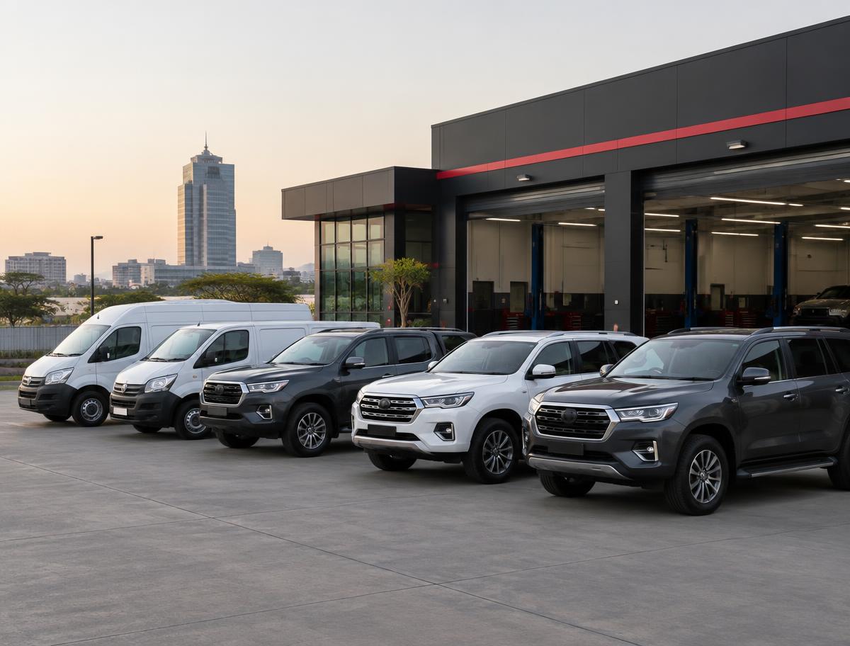 Mixed business fleet prepared for professional vehicle care